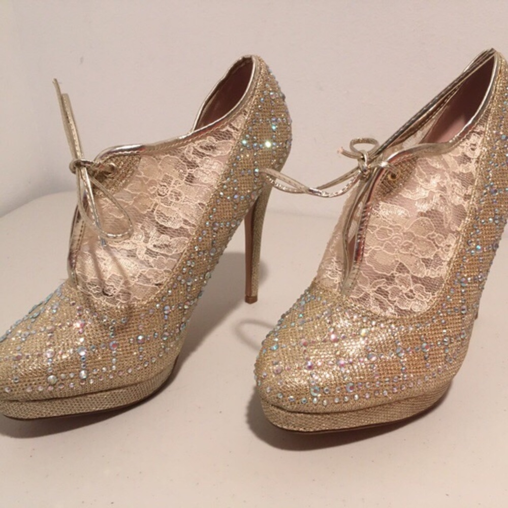 Gold Lacey Heels